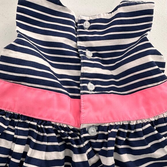 Carters Navy & White Striped Baby Girl Dress Pink Bow Accent Size 6 Months - Picture 7 of 11